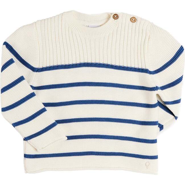 Striped Crewneck Ribbed Detail Blue & White Striped Jumper, Navy