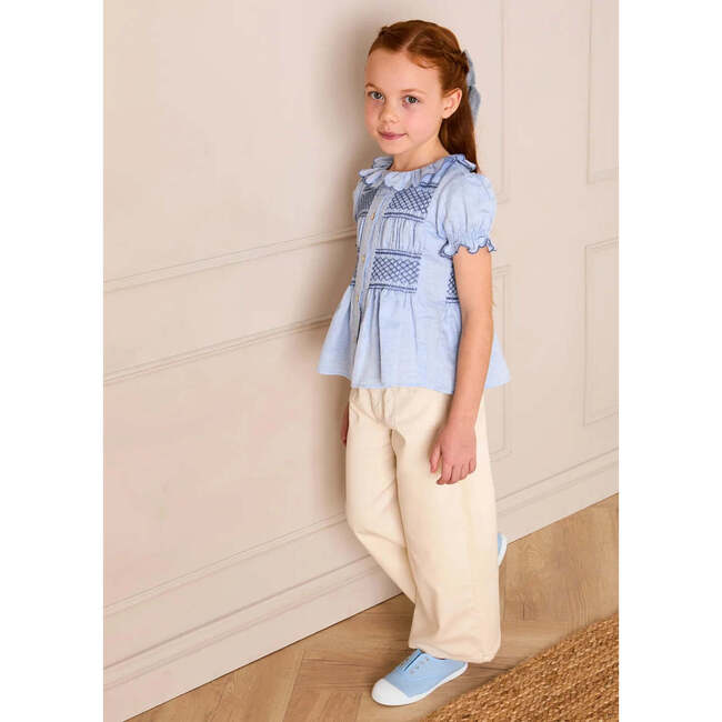 Soft Cotton Wide Leg Trousers, Cream - Pants - 3