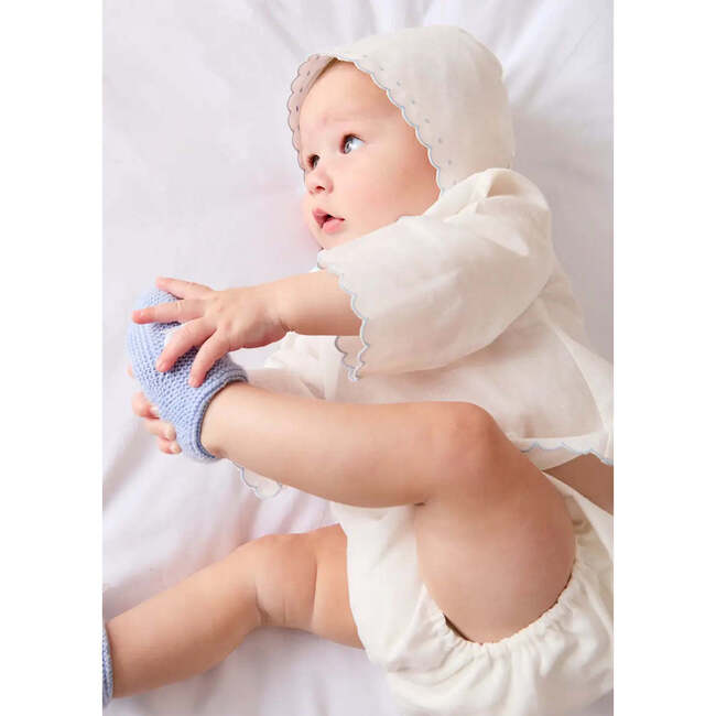 Whale Embroidered Scallop Edge Two Piece Set, Blue