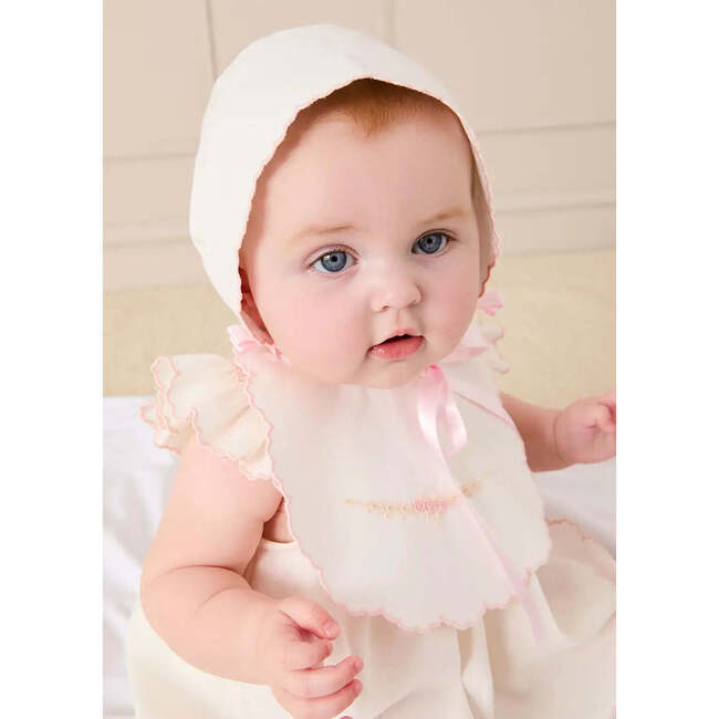 Scallop Edge Embroidered Bonnet, Pink - Hats - 3