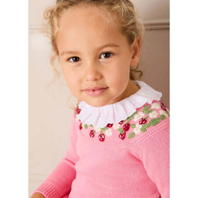 Strawberry Embroidered Jumper, Pink - Sweatshirts - 5