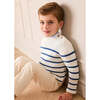Striped Crewneck Ribbed Detail Blue & White Striped Jumper, Navy - Sweatshirts - 2