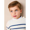 Striped Crewneck Ribbed Detail Blue & White Striped Jumper, Navy - Sweatshirts - 3