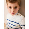 Striped Crewneck Ribbed Detail Blue & White Striped Jumper, Navy - Sweatshirts - 4