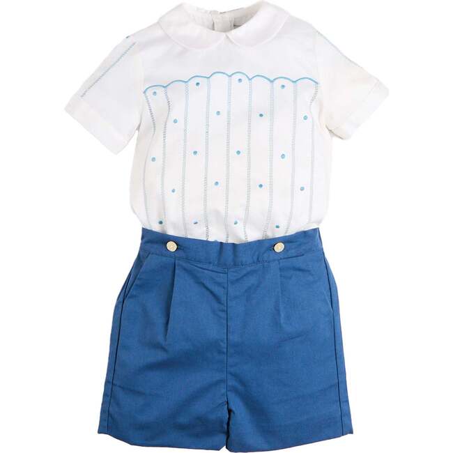 The Matthew Hand Embroidered Openwork Two Piece Set, Navy