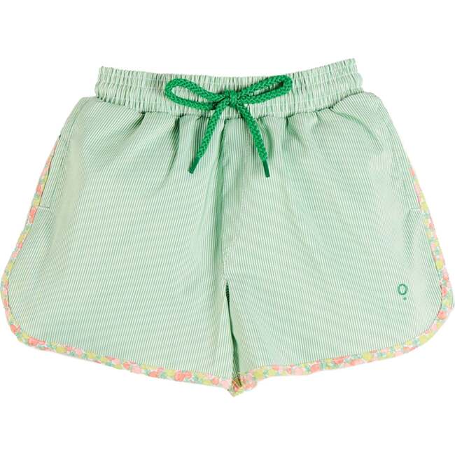 Striped Annie Apple Trim Detail Swim Shorts, Green