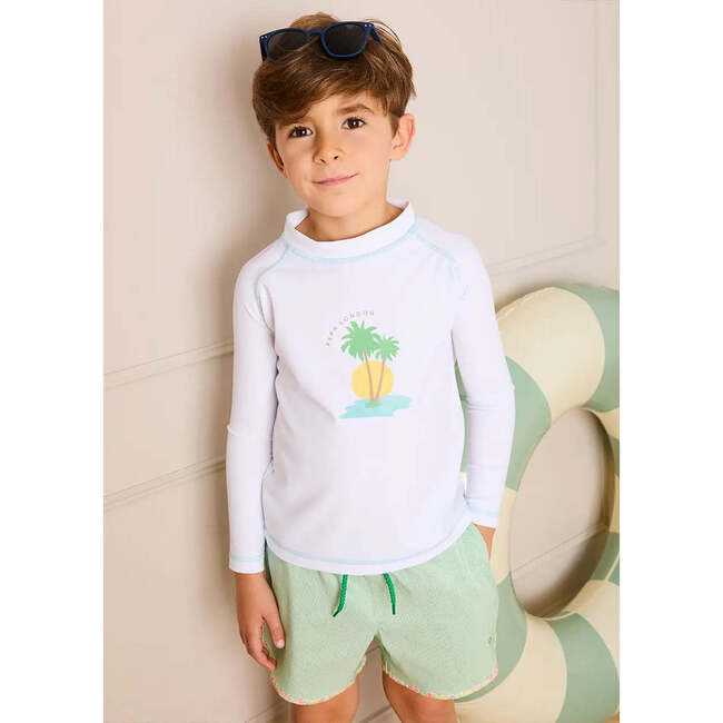 Striped Annie Apple Trim Detail Swim Shorts, Green