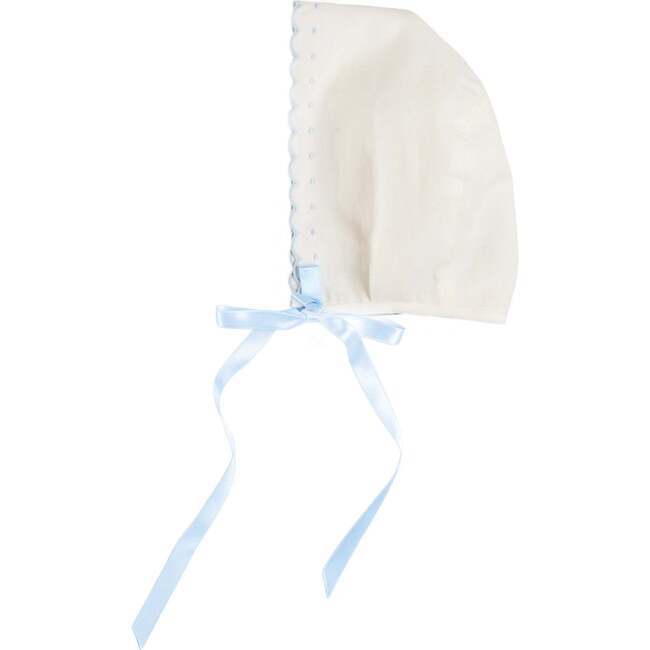 Scallop Edge Embroidered Bonnet, Blue