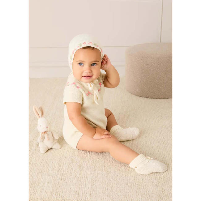 Wildflower Embroidered Knitted Romper, Cream - Rompers - 4