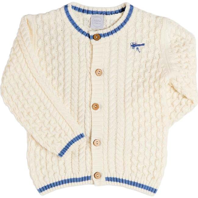 Plane Embroidered Cable Knit Cardigan, Cream