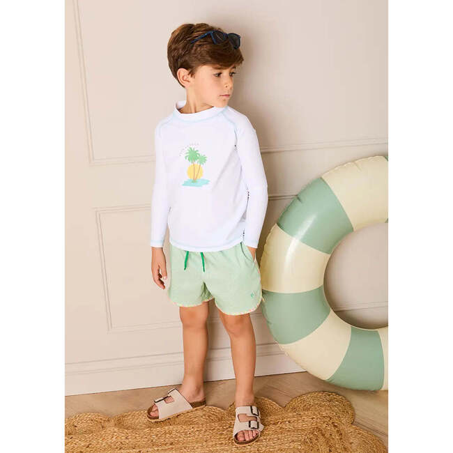 Striped Annie Apple Trim Detail Swim Shorts, Green - Swim Trunks - 3