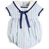Regency Stripe Mariner Collar Bow Detail Romper, Blue - Rompers - 1 - thumbnail