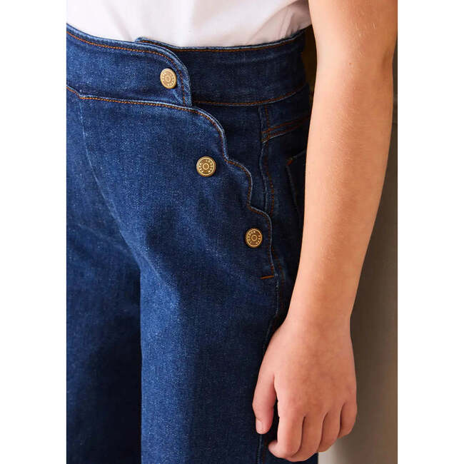 Scallop Detail Wide Leg Jeans, Blue Denim - Jeans - 3