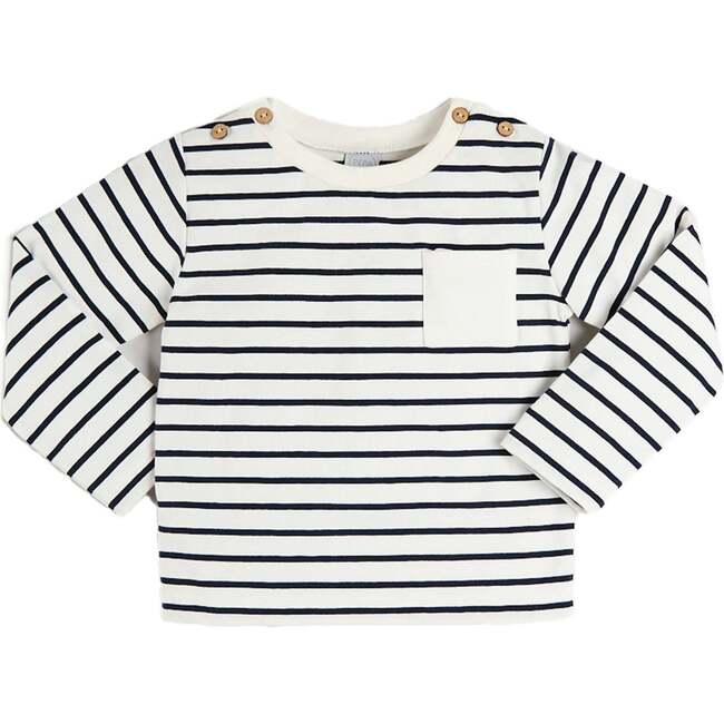 Sailor Stripe Long Sleeve Pocket Detail Top, White