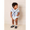 Regency Stripe Mariner Collar Bow Detail Romper, Blue - Rompers - 2 - thumbnail