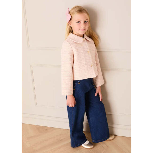 Scallop Detail Wide Leg Jeans, Blue Denim - Jeans - 4