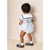 Regency Stripe Mariner Collar Bow Detail Romper, Blue - Rompers - 4 - thumbnail