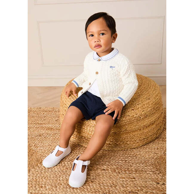 Plane Embroidered Cable Knit Cardigan, Cream - Cardigans - 4