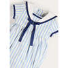 Regency Stripe Mariner Collar Bow Detail Romper, Blue - Rompers - 6 - thumbnail