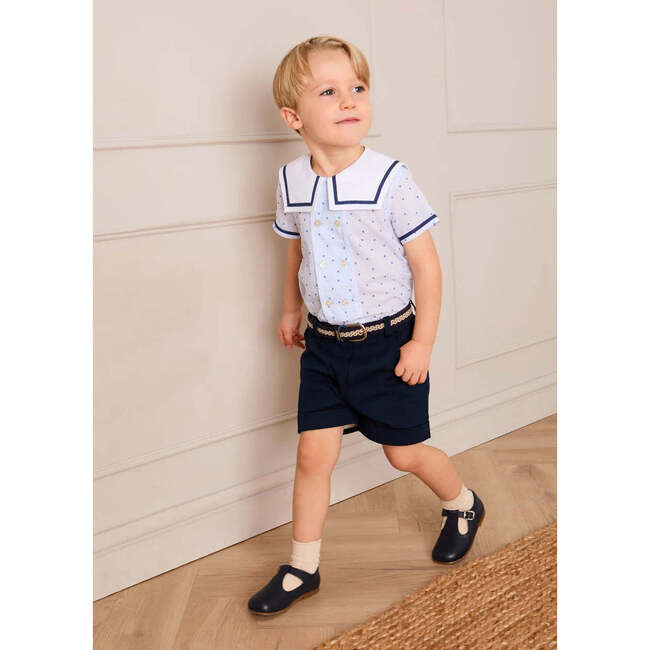 Noah Check Mariner Collar Double Breasted Shirt, Blue