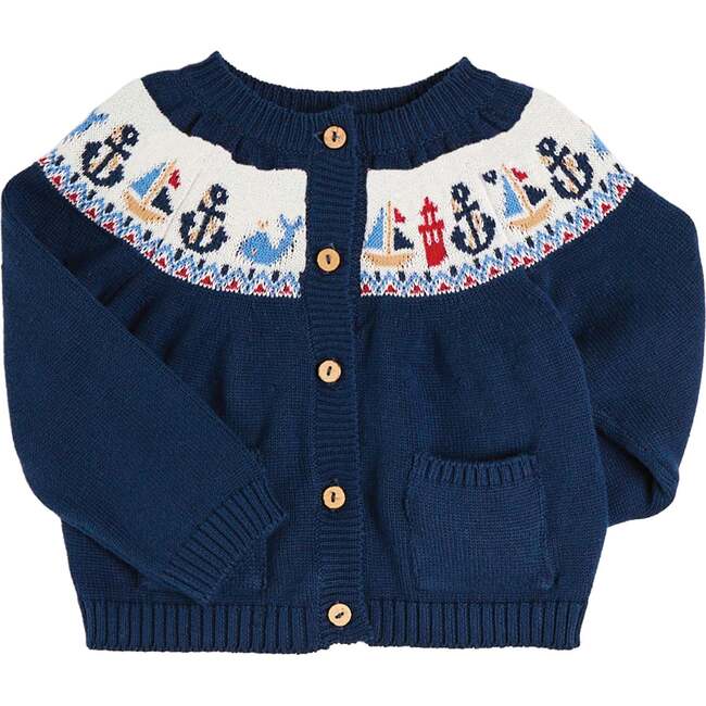 Nautical Fair Isle Cardigan, Navy