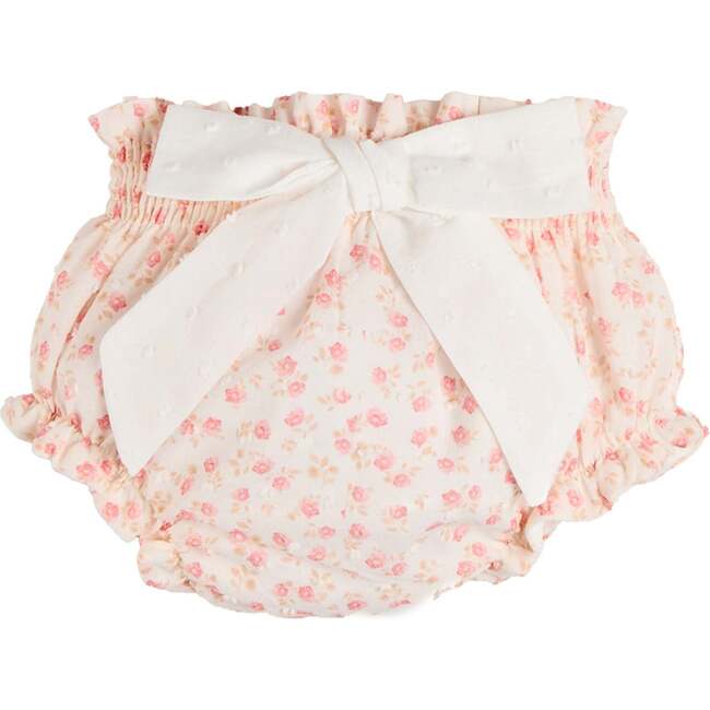 Martha Floral Bow Detail Swiss Voile Bloomers, Pink