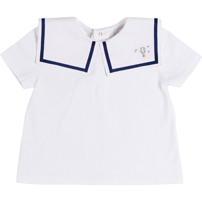 Mariner Collar Hot Air Balloon Embroidered Top, White