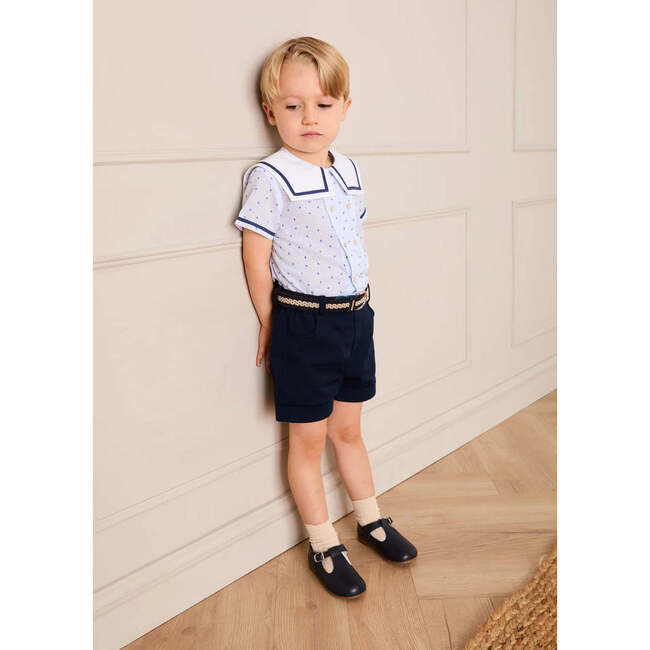 Noah Check Mariner Collar Double Breasted Shirt, Blue - Shirts - 4