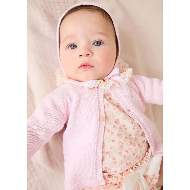 Martha Floral Ruffle Collar Lace Trim Long Sleeve Blouse, Pink - Blouses - 3