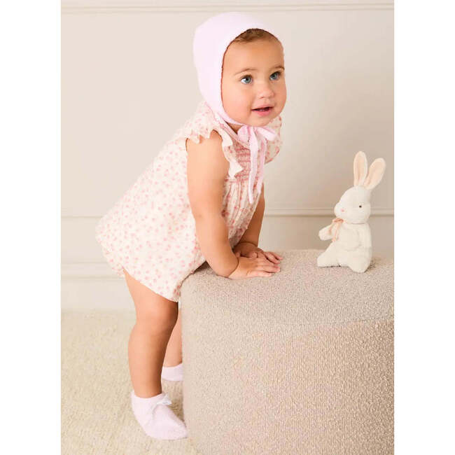 Martha Floral Hand Smocked Cap Sleeve Scallop Collar Dress, Pink - Dresses - 4