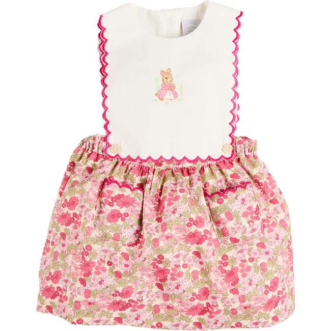 Margret Floral Bunny Embroidered Scallop Detail Pinafore Skirt, Pink