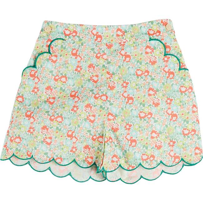 Mabel Floral Scallop Edge High Waisted Shorts, Green