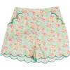 Mabel Floral Scallop Edge High Waisted Shorts, Green - Shorts - 1 - thumbnail