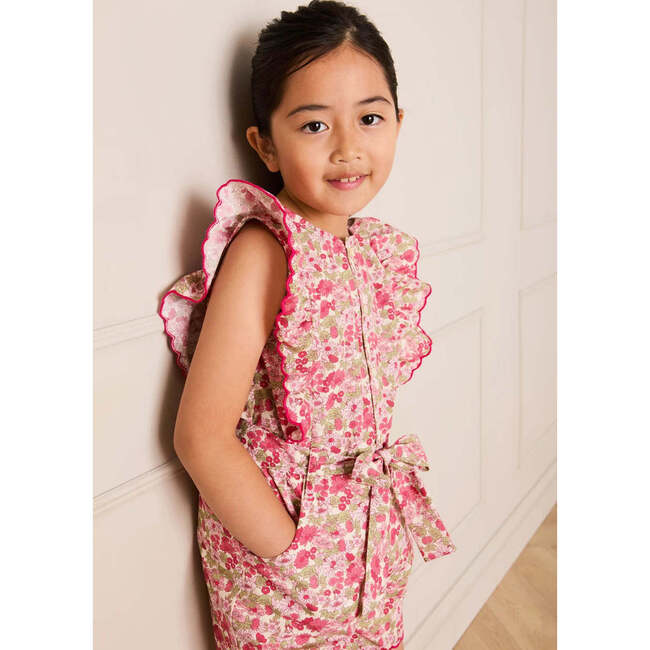 Margret Floral Ruffle Detail Playsuit, Pink - Rompers - 3