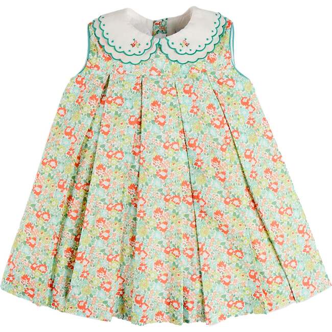 Mabel Floral Layered Scallop Collar Trapeze Dress, Green