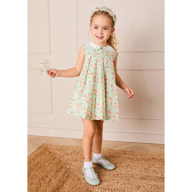 Mabel Floral Layered Scallop Collar Trapeze Dress, Green