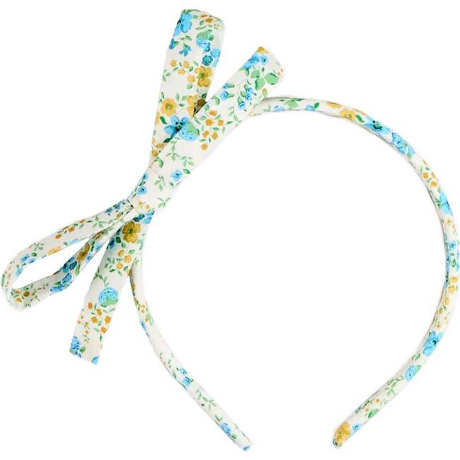Louisa Floral Thin Bow Hairband, Blue