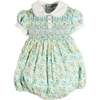 Louisa Floral Hand Smocked Short Sleeve Romper, Blue - Rompers - 1 - thumbnail
