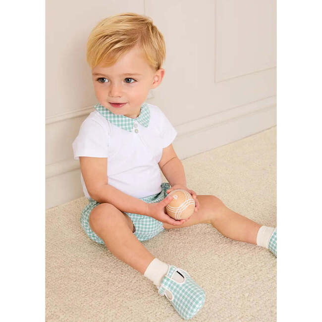 Lucas Check T-Bar Pram Shoes, Green - Crib Shoes - 3