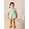 Louisa Floral Hand Smocked Short Sleeve Romper, Blue - Rompers - 2