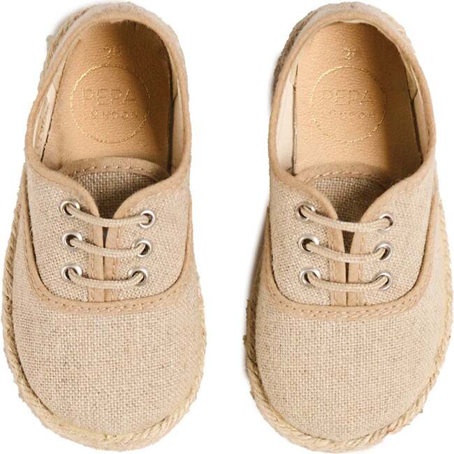 Linen Lace-up Espadrilles, Beige
