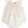 Linen Blend Hand Smocked Cap Sleeve Dress With Bloomers, White - Dresses - 1 - thumbnail
