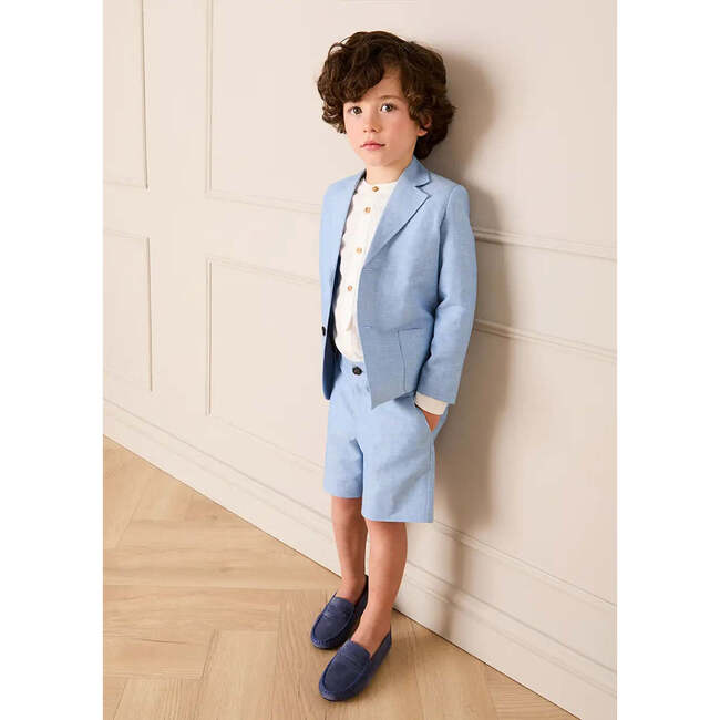 Linen Blend Tailored Shorts, Sky Blue - Shorts - 3