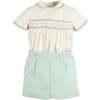 Wimbledon Stripe Hand Smocked Peter Pan Collar Two Piece Set, Green - Mixed Apparel Set - 1 - thumbnail