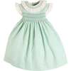 Wimbledon Stripe Hand Smocked Frill Collar Cap Sleeve Dress, Green - Dresses - 1 - thumbnail
