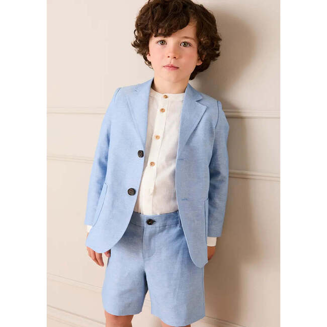 Linen Blend Tailored Shorts, Sky Blue - Shorts - 4