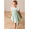 Wimbledon Stripe Hand Smocked Frill Collar Cap Sleeve Dress, Green - Dresses - 2