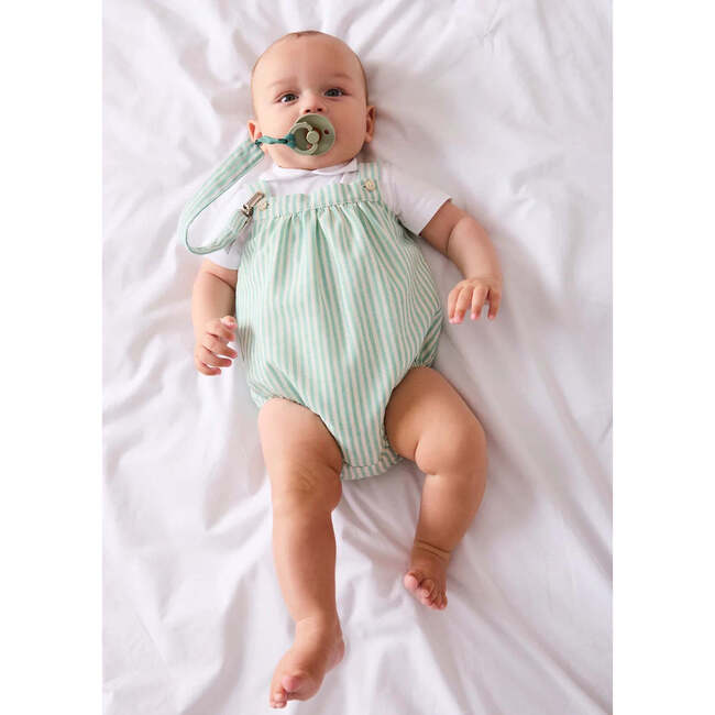 Wimbledon Stripe Button Detail Romper, Green - Rompers - 4