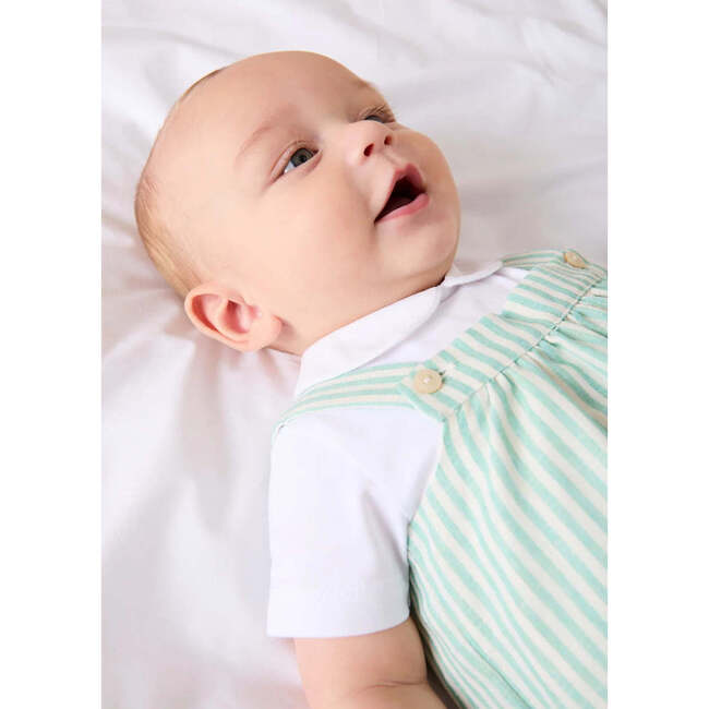 Wimbledon Stripe Button Detail Romper, Green - Rompers - 5