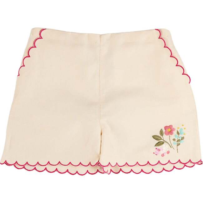 Wildflower Embroidered Scallop Edge Shorts, Cream